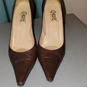 Sexy Carlos Santana brown leather stilettos size 7½M